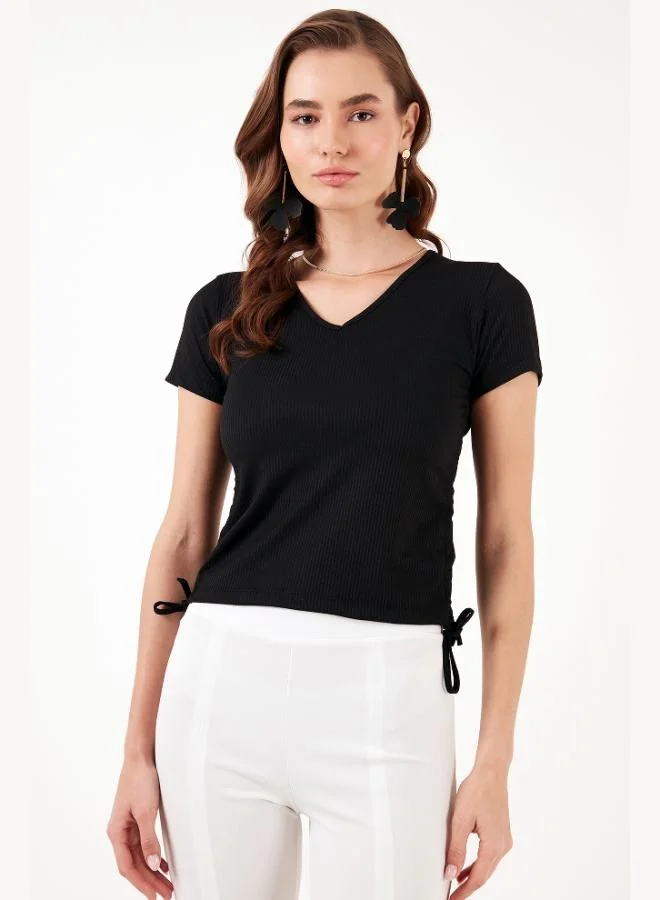 Lela  Lela Slim Fit V-Neck Blouse with Gathered Sides Women's Blouse 5864011 for Women | Best Price UAE