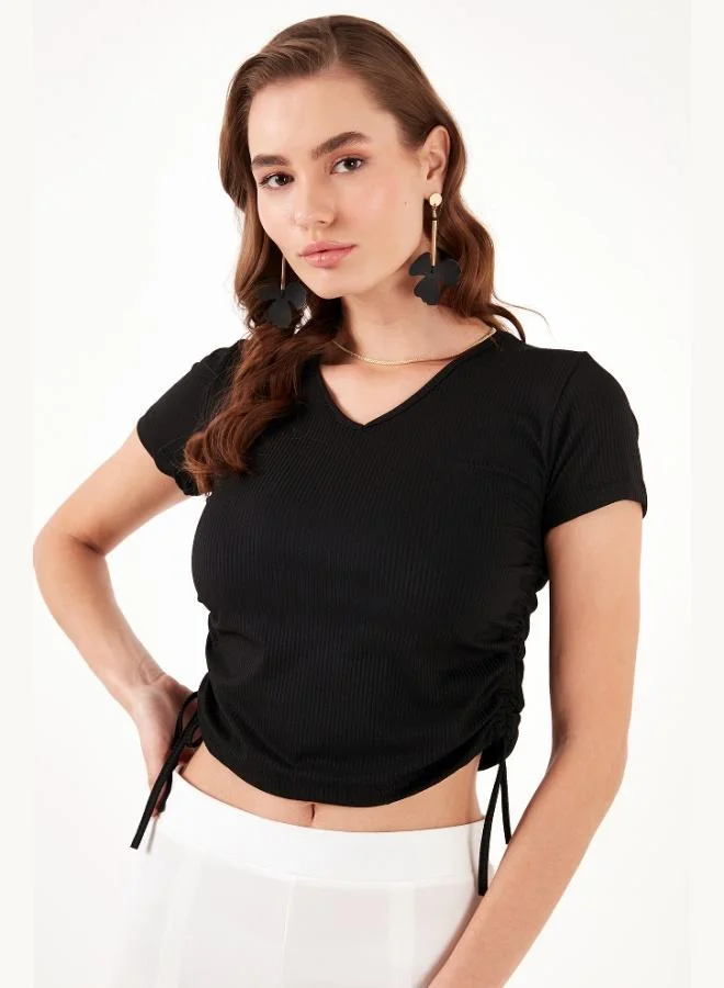 Lela Slim Fit V-Neck Blouse with Gathered Sides Women's Blouse 5864011