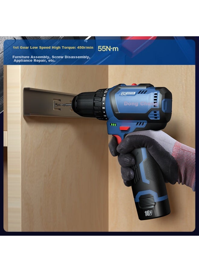 DONG Cheng Dongcheng 16v Brushless Electric Drill, Dual 2.0ah Batteries, Household Rechargeable Electric Screwdriver, Lithium Battery, Dcjz1603e - Image 4