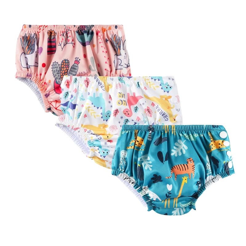 Chinmay Kids Baby 3 Swim Diaper Combo Waterproof Reusable Leakproof Adjustable Pool Pant For Infant Boys Girls Swimsuit, Age Group - (4 months - 3 Years) | Peach-White-Teal - Image 1