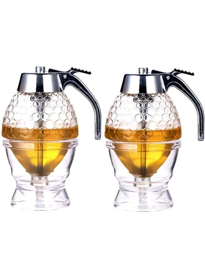 Honey Dispenser, Syrup Dispenser, Beautiful Honeycomb Honey jar, Honey jar with Stand (2Pack) - Image 1