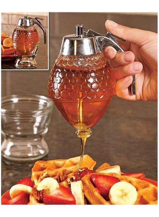 Honey Dispenser, Syrup Dispenser, Beautiful Honeycomb Honey jar, Honey jar with Stand (2Pack) - Image 4