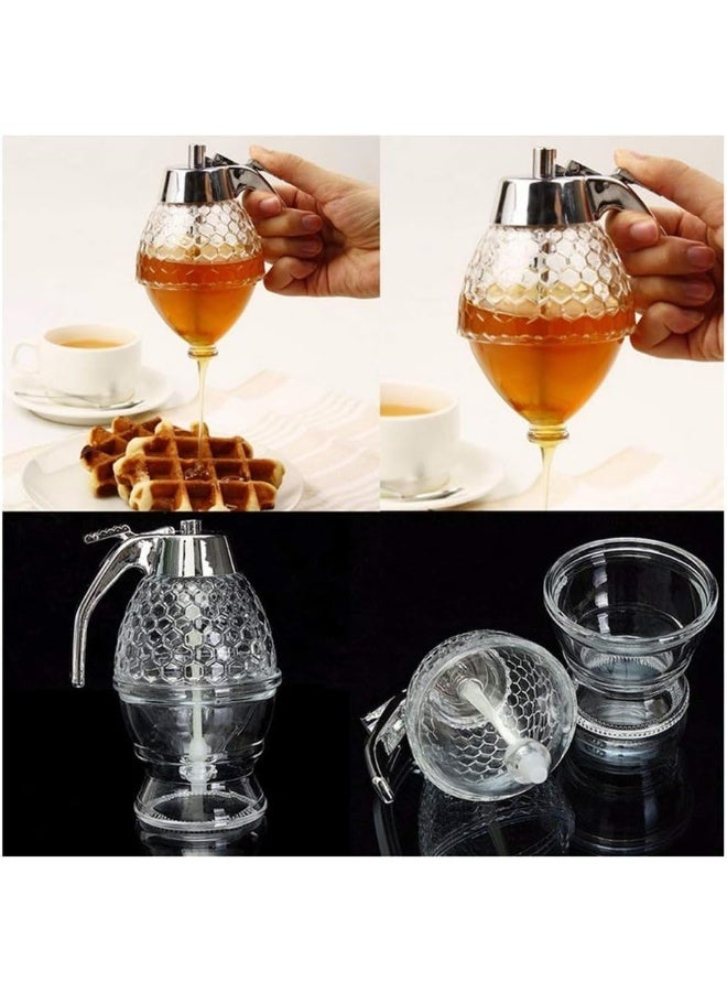 Honey Dispenser, Syrup Dispenser, Beautiful Honeycomb Honey jar, Honey jar with Stand (2Pack) - Image 5