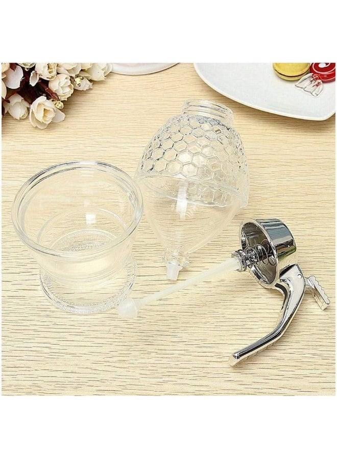 Honey Dispenser, Syrup Dispenser, Beautiful Honeycomb Honey jar, Honey jar with Stand (2Pack) - Image 3