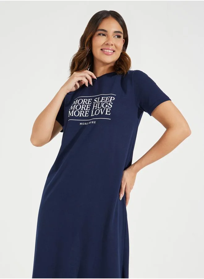 Styli More Sleep Slogan Ruffle Hem Sleep T-Shirt Dress