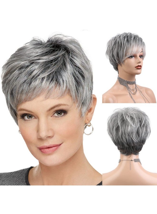 Haircube باروكات سهلة العناية بقصة بيكسي باروكات شعر بشري للنساء باروكات قصيرة رمادية جميلة للنساء طبيعية وواقعية - Image 1