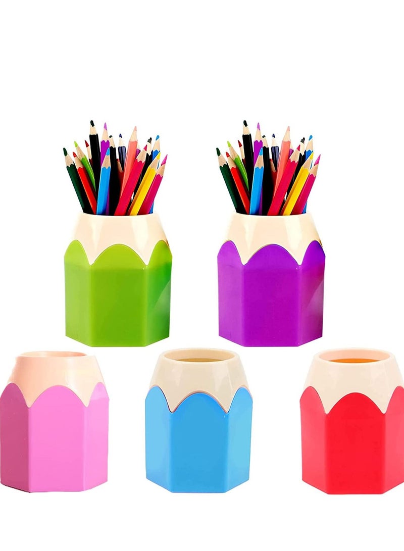 Excefore Pencil Shaped Pen Holders Container Makeup Brush Pot Vase Stationery Desk Organizer Plastic, for Classroom Storage Home Office Decoration (Blue, Green, Pink, Purple, Red, 5pc)  - Image 1