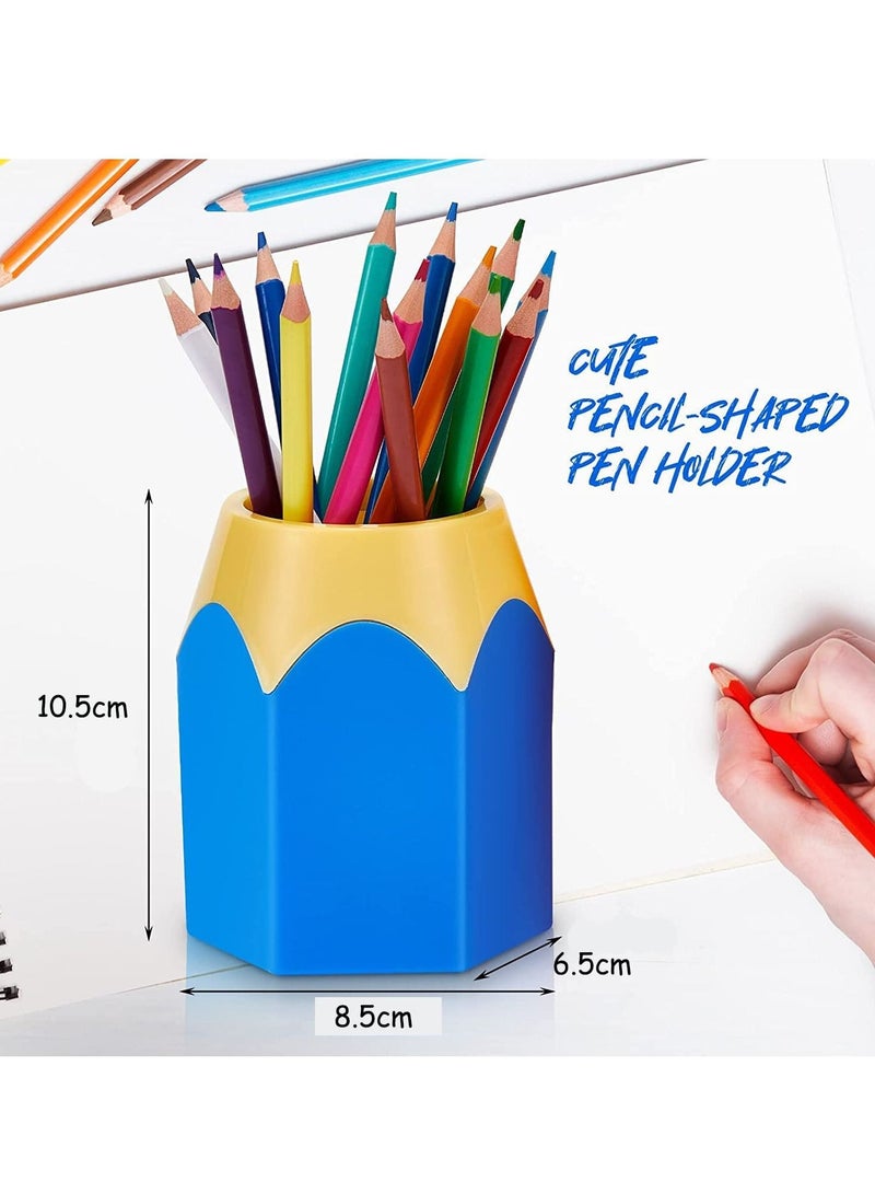 Excefore Pencil Shaped Pen Holders Container Makeup Brush Pot Vase Stationery Desk Organizer Plastic, for Classroom Storage Home Office Decoration (Blue, Green, Pink, Purple, Red, 5pc)  - Image 2