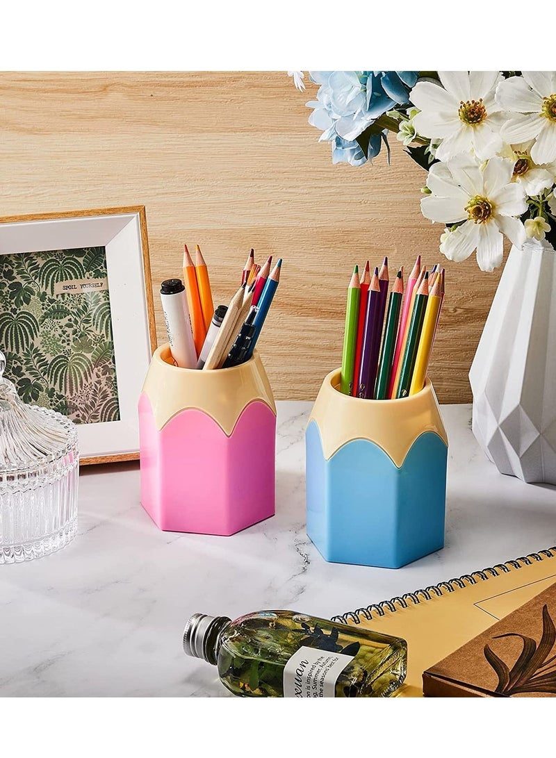 Excefore Pencil Shaped Pen Holders Container Makeup Brush Pot Vase Stationery Desk Organizer Plastic, for Classroom Storage Home Office Decoration (Blue, Green, Pink, Purple, Red, 5pc)  - Image 5