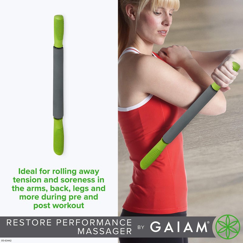 Gaiam Restore Massage Stick Roller - (Dimensions: 19"L) Foam Cushioned Performance Hand Held Muscle Massager | Comfort Grip Handles | Solid Steel Construction - Image 4