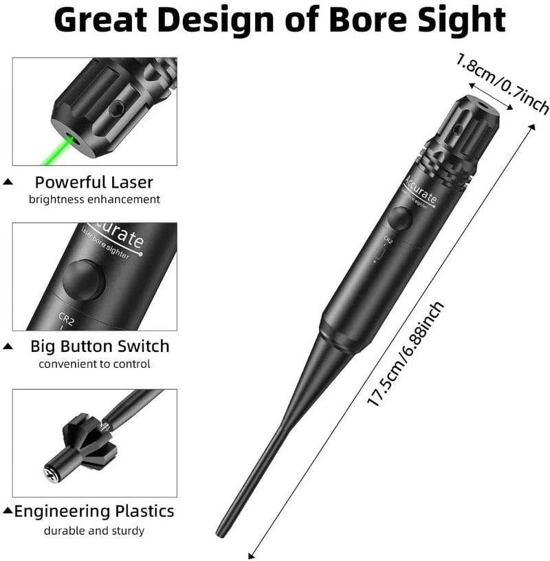 EZshoot Bore Sight Kit for .17 to 12GA Caliber Rifles Pistols Green or Red Laser Sight Boresighter with Big Button Switch - Image 3