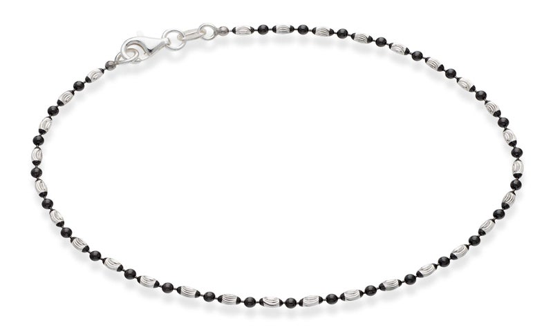 MiaBella ميابيلا سوار كاحل من الفضة الإسترلينية 925 مع خرز دائري ومقطوع على شكل بيضة، مصنوع في إيطاليا (فضة سوداء-روديوم، الطول 9 بوصات (صغير جداً)) - Image 1