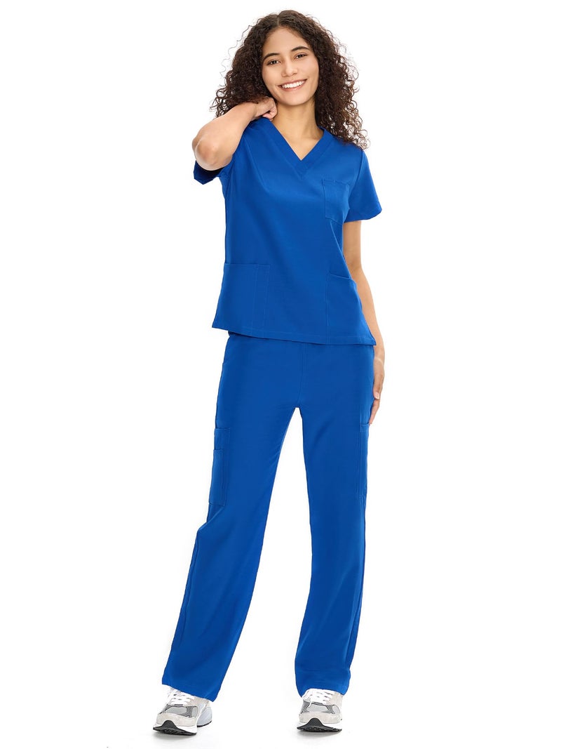 COZYFIT Scrubs for Women Set Medical Uniform - V-Neck Top & Straight Leg Pants with 9 Pockets, Unisex Workwear COZY SCRUBS, Royal Blue, S - Image 1