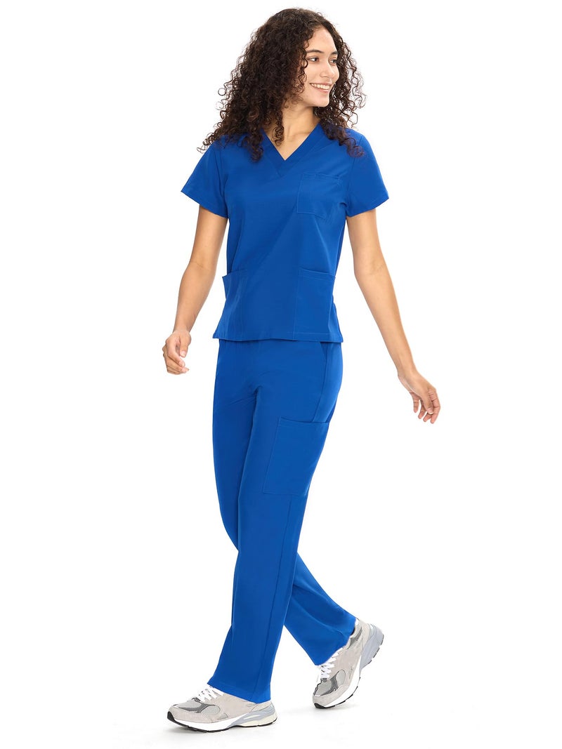 COZYFIT Scrubs for Women Set Medical Uniform - V-Neck Top & Straight Leg Pants with 9 Pockets, Unisex Workwear COZY SCRUBS, Royal Blue, S - Image 3