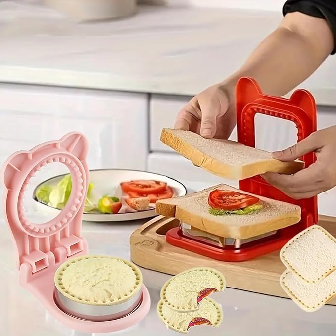 UNCRUSTABLES SANDWICH MAKER 2PCS SANDWICH CUTTERS FOR KIDS LUNCH SANDWICH CUTTER AND SEALER STAINLESS STEEL BAKING TOOLS SANDWICH POCKET BREAD MOLD GREAT FOR LUNCHBOX AND BENTO BOX