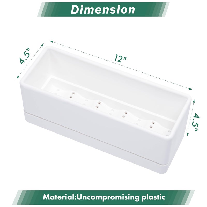 D'vine Dev 12 Inch Window Box Planter, Rectangle Plastic Herb Planter with Drainage Holes and Saucer, Indoor Succulent Cactus Vegetable Pot for Windowsill, Garden Balcony, White, Set of 2, 76-X-A-2 - Image 3