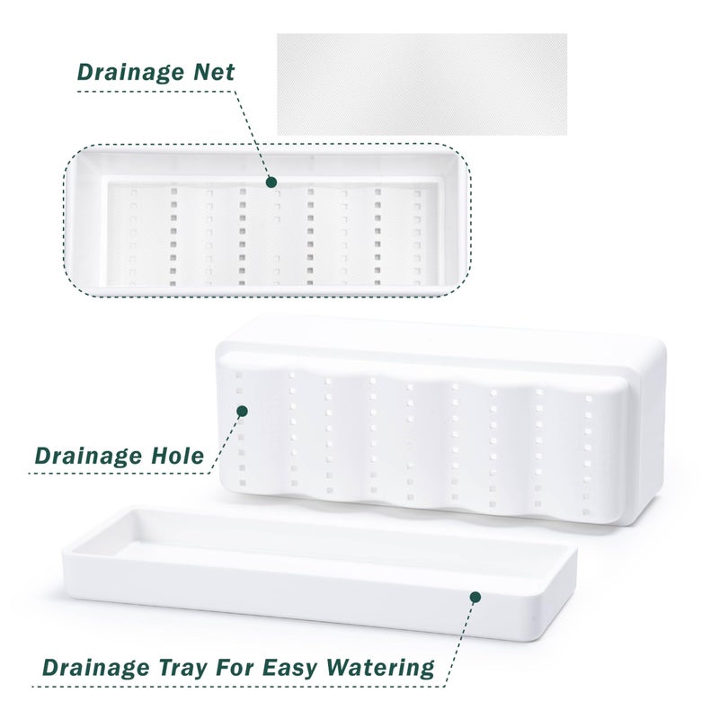 D'vine Dev 12 Inch Window Box Planter, Rectangle Plastic Herb Planter with Drainage Holes and Saucer, Indoor Succulent Cactus Vegetable Pot for Windowsill, Garden Balcony, White, Set of 2, 76-X-A-2 - Image 5