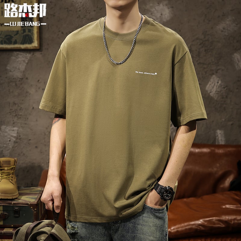 Boys Summer Thin Simple Mountain Heavy Cotton Short-Sleeved T-Shirt Men'S Grey Base Shirt Top - Image 1