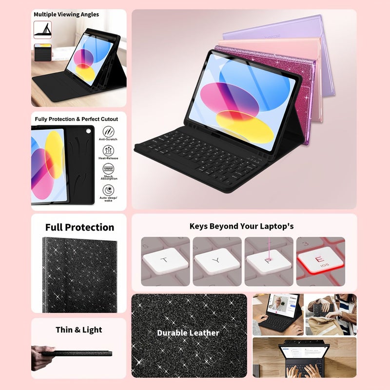 غلاف لوحة مفاتيح قابل للفصل مع حامل للقلم، بتصميم أسود لامع، لأجهزة iPad Air 3 و iPad Pro 10.5 بوصة - Image 3
