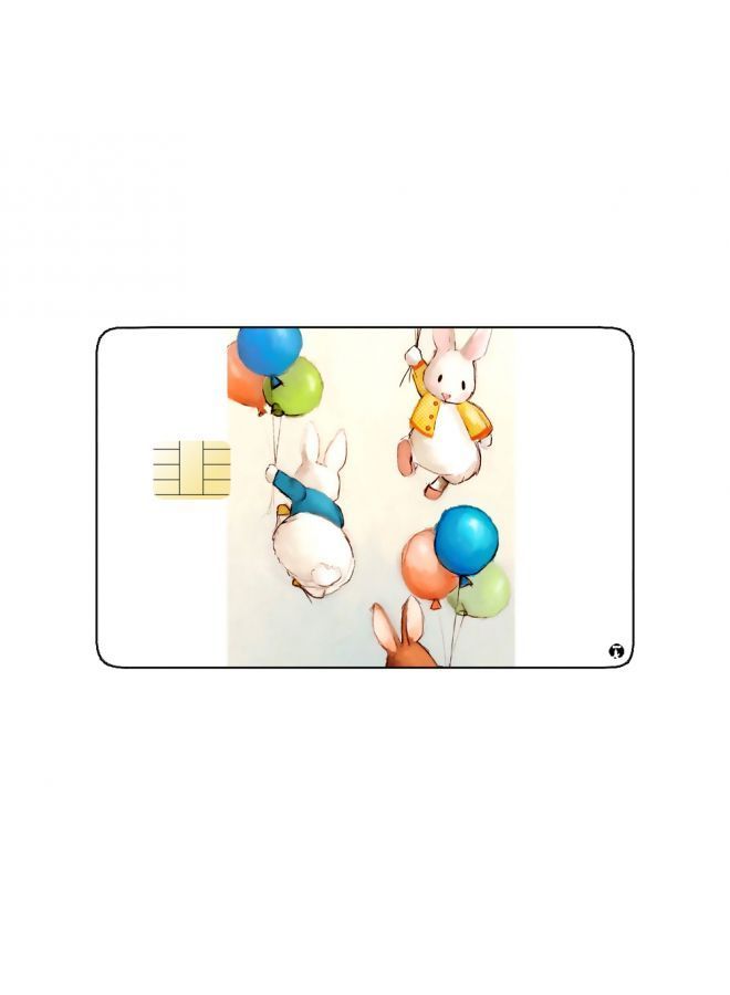 RKN PRINTED BANK CARD STICKER Beautiful Bunnies Drawing With Balloons - Image 1