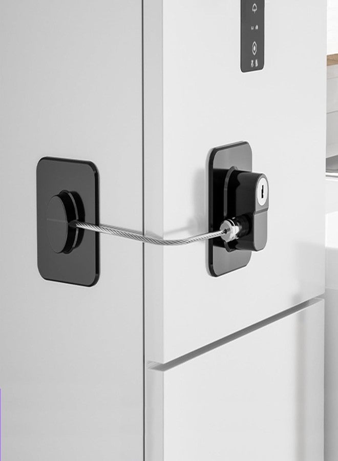 Ahina Refrigerator Door Lock with Key, Child Safety Cable Lock, Black, 2 Pack (1) - Image 1