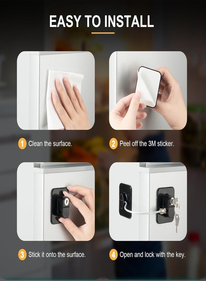 Ahina Refrigerator Door Lock with Key, Child Safety Cable Lock, Black, 2 Pack (1) - Image 2