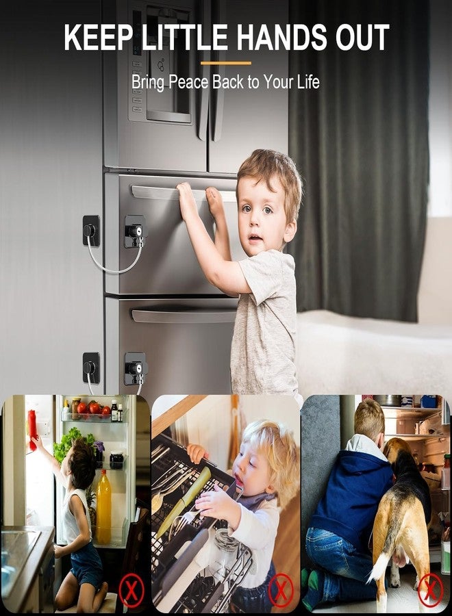 Ahina Refrigerator Door Lock with Key, Child Safety Cable Lock, Black, 2 Pack (1) - Image 5