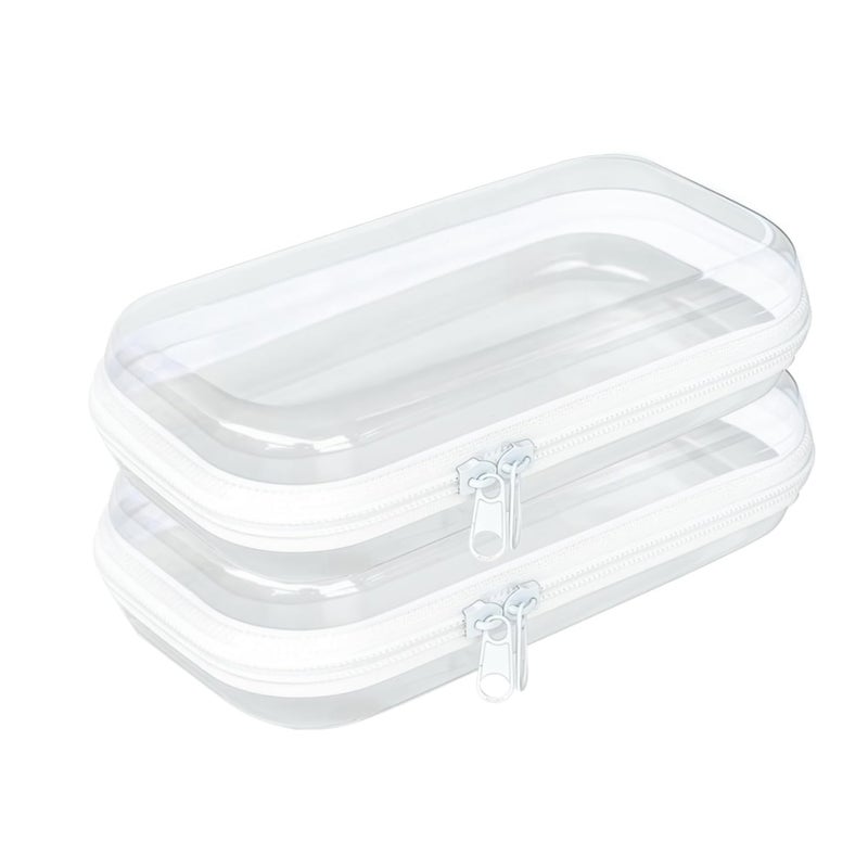 Rdttlv Thickened Clear Hard Shell Zipper Case,Professional-Grade Plastic Clear Zipper Pencil Case, Toiletry Pouch, Travel Organizer, Cosmetic Bag, Toy Storage Bins (2PCS-M) - Image 1