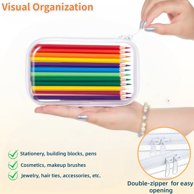 Rdttlv Thickened Clear Hard Shell Zipper Case,Professional-Grade Plastic Clear Zipper Pencil Case, Toiletry Pouch, Travel Organizer, Cosmetic Bag, Toy Storage Bins (2PCS-S) - Image 3