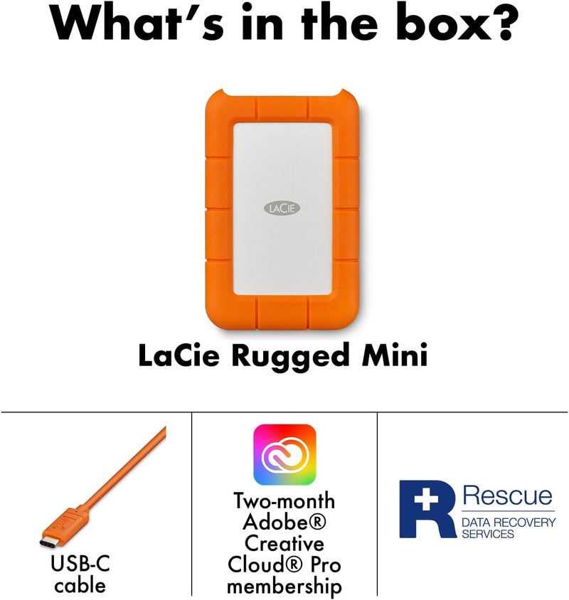 LaCie Rugged Mini 4TB محرك أقراص خارجي محمول - USB 3.0 لأجهزة الكمبيوتر، ماك، آيباد، وآيفون - Image 3