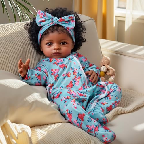BABESIDE Lifelike Reborn Black Girl 18Inch Realistic Newborn Real Life Baby Dolls with Clothes and Toy Gift for Kids Age 3 - Image 5