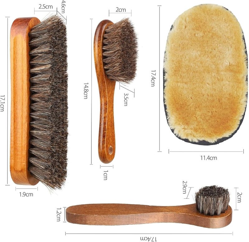 Sandiyago Shoe Brush Set - Horsehair Brush for Shoe Shine Polish Buff - 3 Pcs Shoe Polish Dauber Applicator Brushes + 1 Pcs Shoes Polish Cloth Glove - Image 2