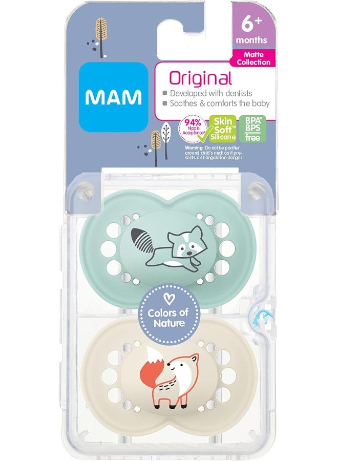MAM Original Matte Baby Pacifier, Shape Helps Promote Healthy Oral Development, Sterilizer Case, Boy, 6-16 Months (Pack of 2) - Image 2