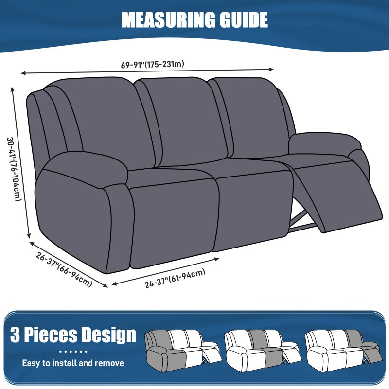 TAOCOCO Recliner Sofa Slipcover, 3 Pieces Polyester Fabric Stretch Sofa Covers for 3 Seat Reclining Couch, Soft Washable Furniture Protector with Pockets (3 Seat, Light Coffee) - Image 4