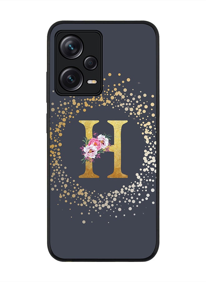 Stylizedd Rugged Black edge case for Redmi Note 12 Pro 5G Slim fit Soft Case Flexible Rubber Edges Anti Drop TPU Gel Thin Cover - Custom Monogram Initial Letter Floral Pattern Alphabet - H - Grey - Image 1