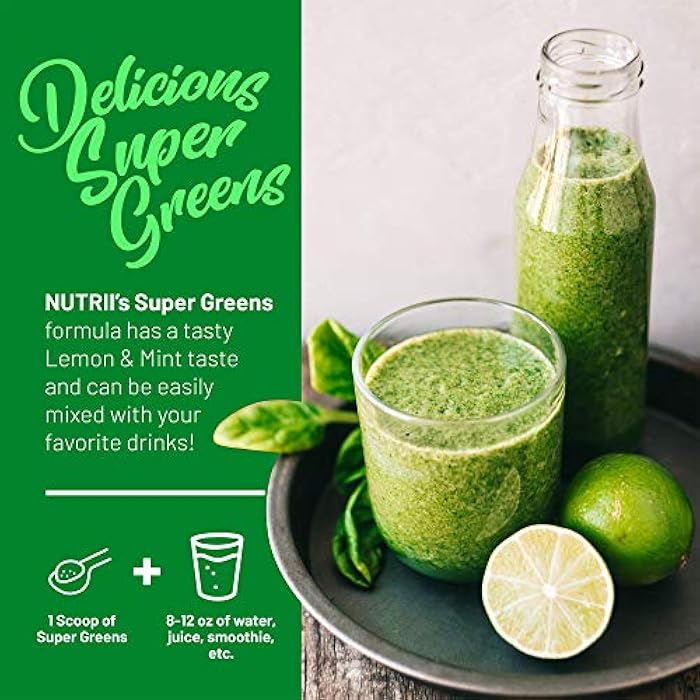 Nutrii Organic Green Immunity Superfood Powder - Soothes Digestion, Boosts Healthy Vitality and Energy. Fast Acting Formula with Probiotics, Enzymes, Turmeric and Ashwagandha (30 Servings Lemon-Mint) - Image 5