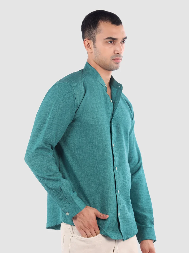 Beyoung Regent Green Breezy Stand Collar Shirt
