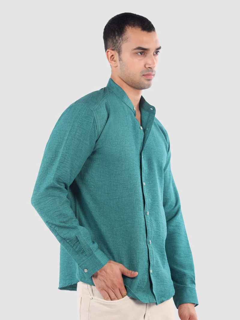 Beyoung Regent Green Breezy Stand Collar Shirt