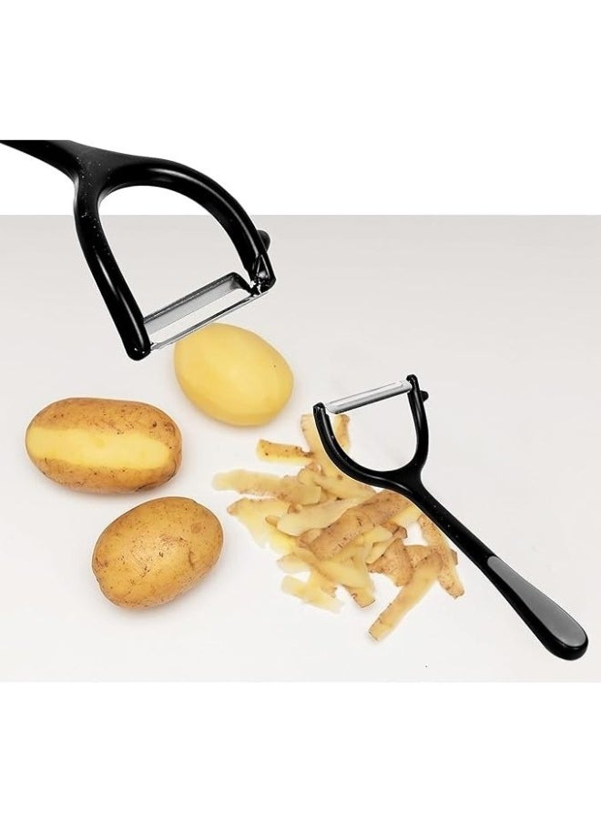 Happy Home - Deluxe Y-Shaped Vegetable Peeler A great kitchen tool, made of durable zinc and aluminum in black, easily glides over apples, carrots, or potatoes - Image 1