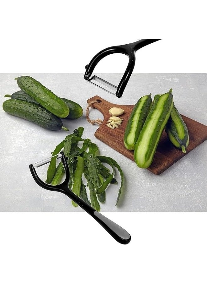 Happy Home - Deluxe Y-Shaped Vegetable Peeler A great kitchen tool, made of durable zinc and aluminum in black, easily glides over apples, carrots, or potatoes - Image 1