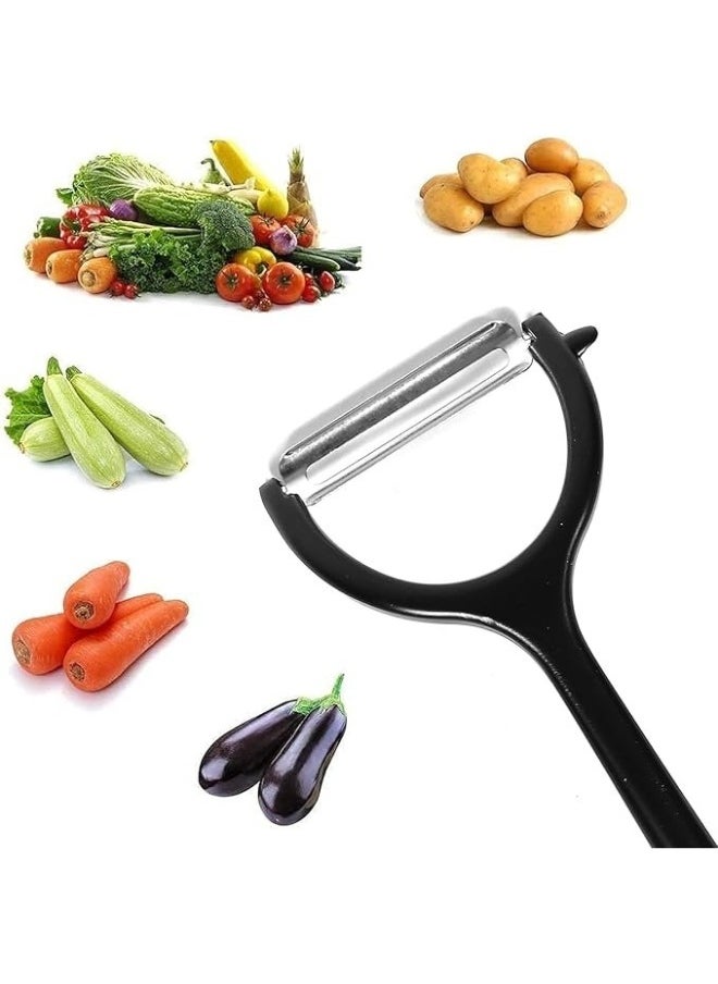 Happy Home - Deluxe Y-Shaped Vegetable Peeler A great kitchen tool, made of durable zinc and aluminum in black, easily glides over apples, carrots, or potatoes - Image 1