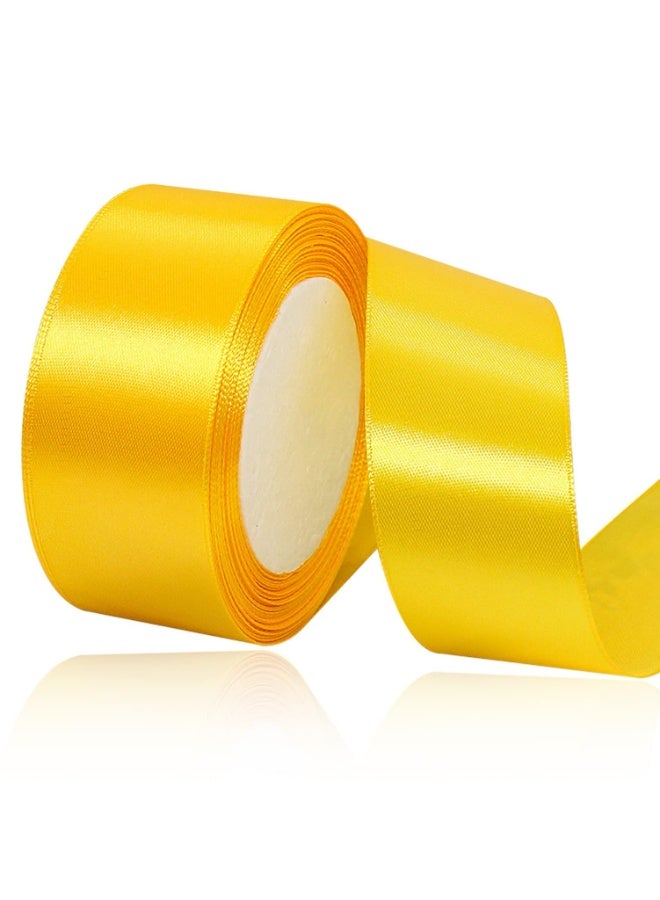 22 Meters Luxe Satin Ribbon – Premium Polyester Craft Ribbon, 4cm Width, Color: Yellow, Perfect for Gift Wrapping & Decoration - Image 1