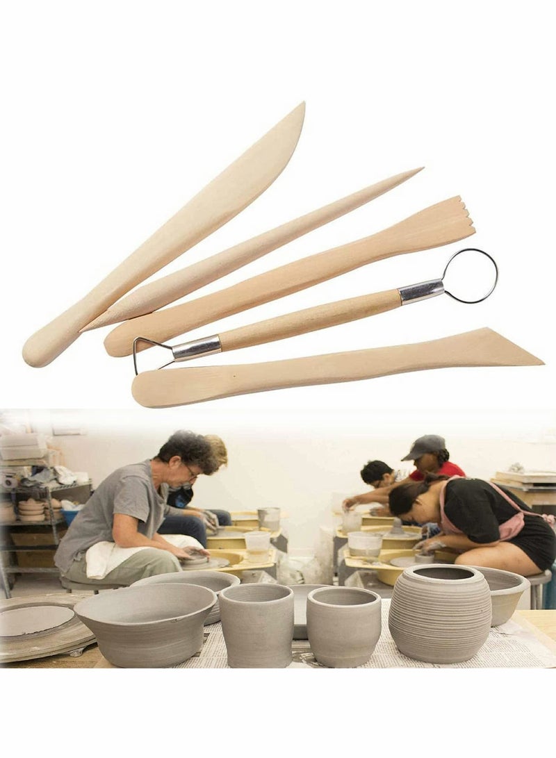 NIBEMINENT Pottery & Clay Sculpting Tools, Wooden Tools Sets for Clay, Ceramic Art Craft Beginner Gift DIY Carving Tool with Handles, 5Pcs One Set  - Image 1
