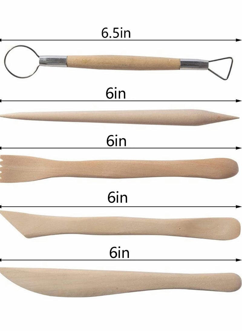 NIBEMINENT Pottery & Clay Sculpting Tools, Wooden Tools Sets for Clay, Ceramic Art Craft Beginner Gift DIY Carving Tool with Handles, 5Pcs One Set  - Image 3