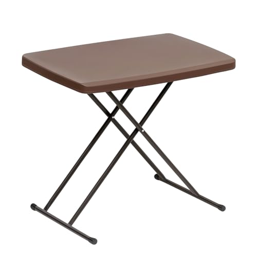Livzing Multipurpose Foldable Table for Home, Office & Outdoor | Height Adjustable Portable Folding Table | Heavy-Duty HDPE Top & Metal Frame | 76 x 50 cm | Adjustable Table – Brown - Image 1