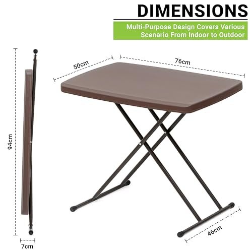 Livzing Multipurpose Foldable Table for Home, Office & Outdoor | Height Adjustable Portable Folding Table | Heavy-Duty HDPE Top & Metal Frame | 76 x 50 cm | Adjustable Table – Brown - Image 2