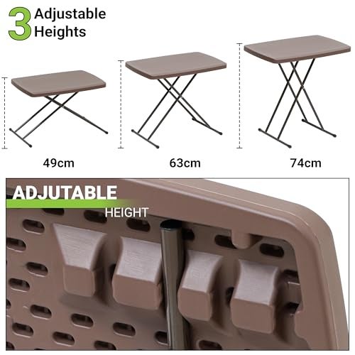 Livzing Multipurpose Foldable Table for Home, Office & Outdoor | Height Adjustable Portable Folding Table | Heavy-Duty HDPE Top & Metal Frame | 76 x 50 cm | Adjustable Table – Brown - Image 4