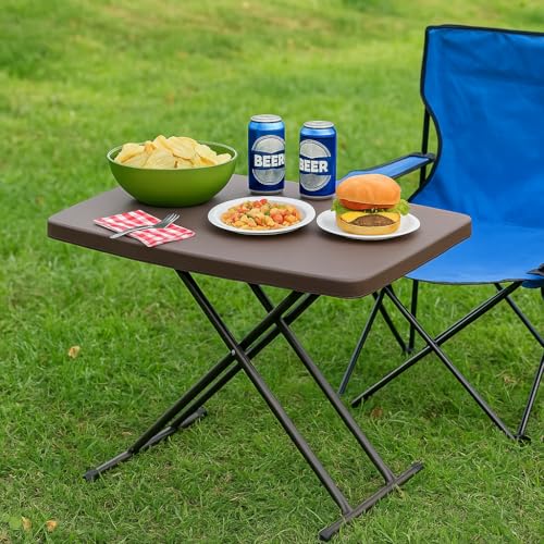 Livzing Multipurpose Foldable Table for Home, Office & Outdoor | Height Adjustable Portable Folding Table | Heavy-Duty HDPE Top & Metal Frame | 76 x 50 cm | Adjustable Table – Brown - Image 3