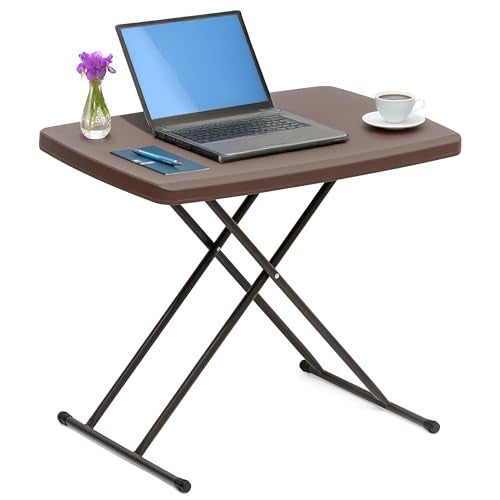 Livzing Multipurpose Foldable Table for Home, Office & Outdoor | Height Adjustable Portable Folding Table | Heavy-Duty HDPE Top & Metal Frame | 76 x 50 cm | Adjustable Table – Brown - Image 5