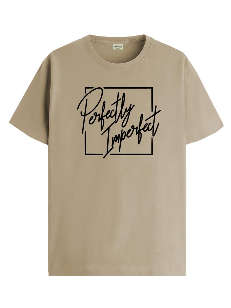 ADRO Mens Printed T Shirt - Premium Cotton Graphic Printed Tshirt - Beige T-Shirt - RN24-FECT-BE-M - Image 1